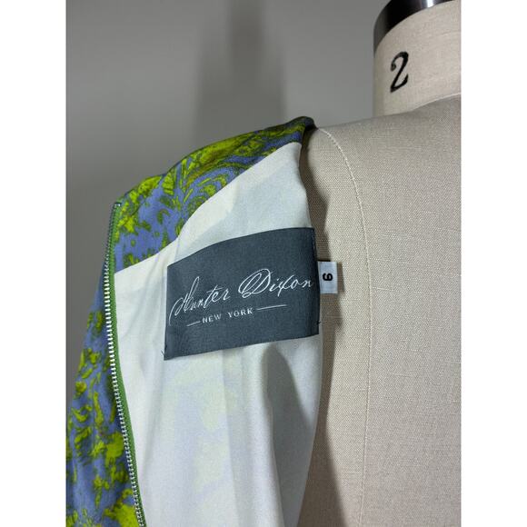 Hunter Dixon Silk Shift Dress 6 Long Sleeve Gray Colorful Gathered Draped - Picture 10 of 16